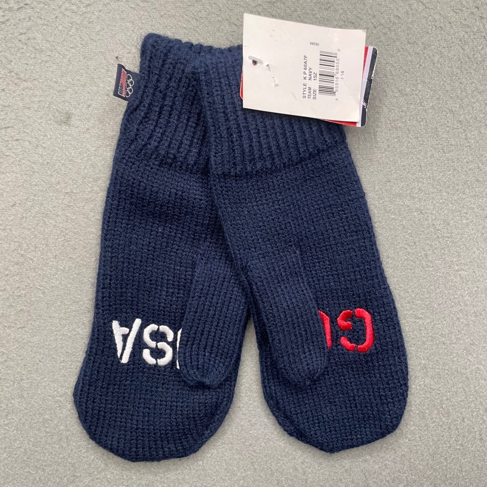 Team USA Unisex Mittens 100% Cotton Navy Blue Cable Knit One Size Olympic Gear